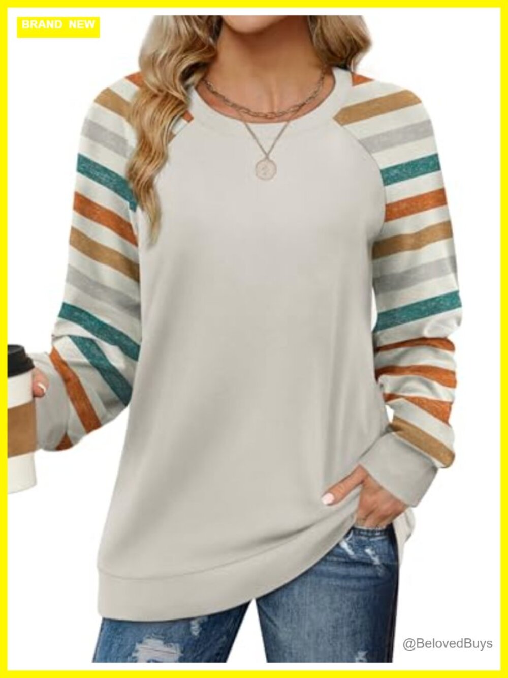 Womens Cable Knit Sleeve Crewneck Sweatshirt Lightweight Pullover